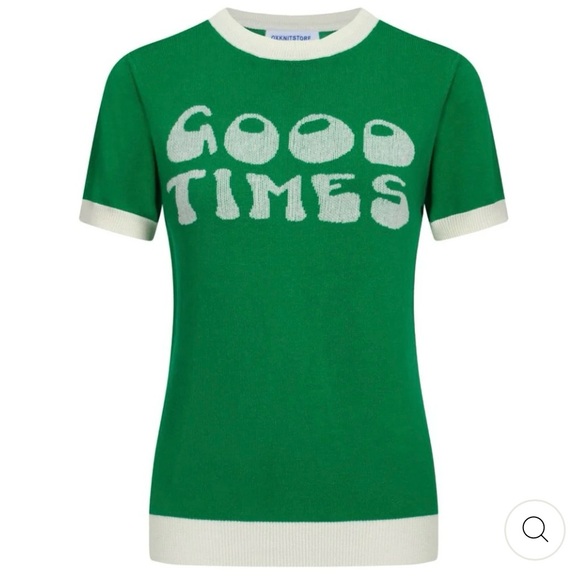 Oxknitstore Retro Good Times Ringer Sweater L Green White Short Sleeve Crewneck - Picture 1 of 5